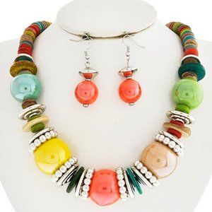 MULTI COLOR WOOD & CERAMIC BALL NECKLACE SET